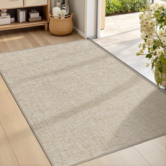 Ultra Thin Indoor Door Mat 24"x36", Non Slip Door Mat, Khaki | Low-Profile by LEKEEPGO