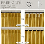 Mustard Yellow Pleated Semi Sheer Linen Curtains 108 Inches Long 2 Panel | - Image 5