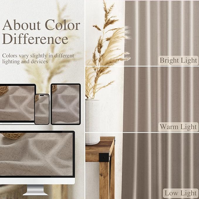 Ecru Linen Curtains for Living Room 105 Inches Long Light Filtering Semi Sheer - Image 9
