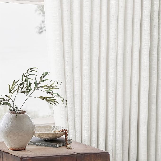 Pinch Pleated Linen 120 Inch Curtains 60 Inch Width Beige White | Light - Image 9