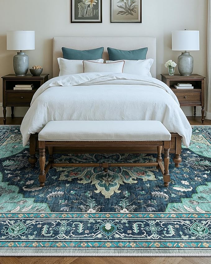 RELEANY Washable Area Rug, Large 9'x12', Teal | Non-Slip, Water Repellent - Image 9