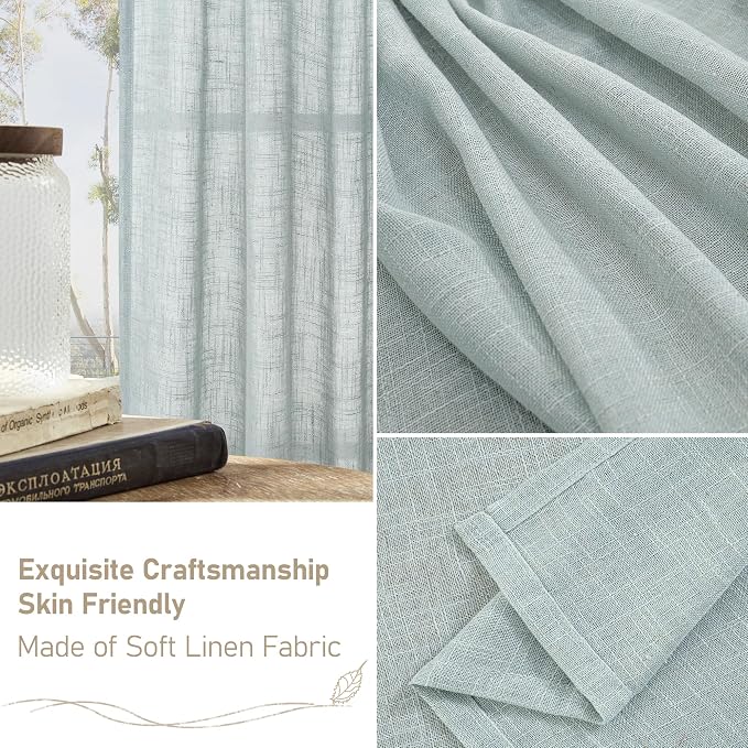Greyish Blue Linen Boho Curtains 80 inch Length 2 Panels - Image 6