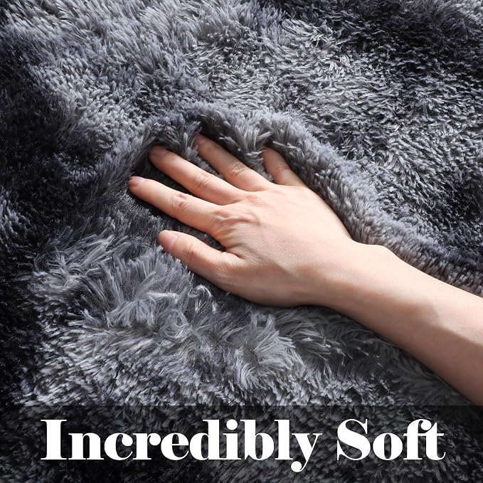 6x9 Area Rugs for Living Room Bedroom, Tie-Dyed Dark Grey Large Fluffy Bedside - Image 3