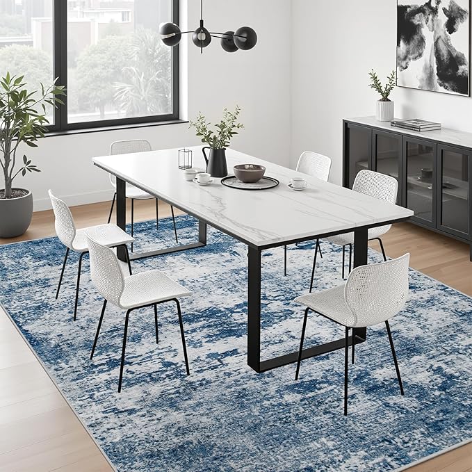 10x12 Area Rug Living Room: Modern Washable Indoor Soft Carpet Blue | - Image 4