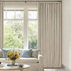 Oatmeal Pinch Pleated 100% Blackout Linen Curtains 100 Inch Length 2 Panel | - Image 9