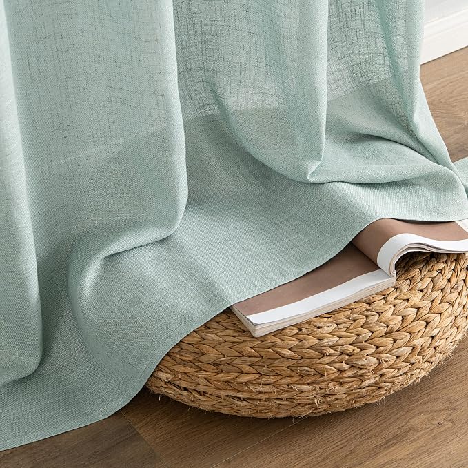 MIULEE Sea Green Linen Curtains 52x96 Inch Long Soft Thick Linen Textured | - Image 7