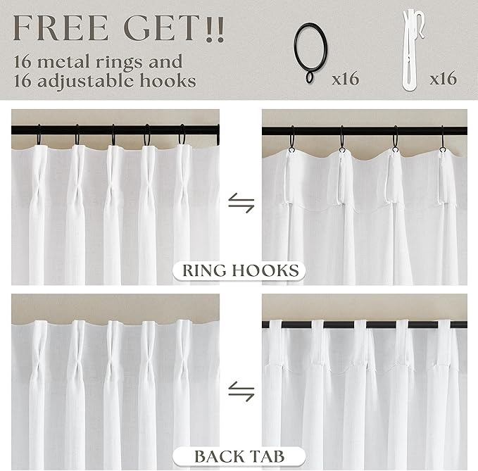 Snow White 72 Inch Pinch Pleated Linen Semi Sheer Curtains 2 Panels W40xL72 | - Image 4
