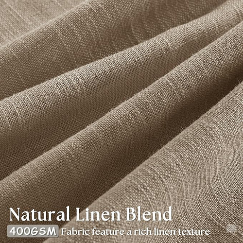 100 Inch Linen Blend Light Brown Memory Shape Pleated Curtains 2 Panels | - Image 2
