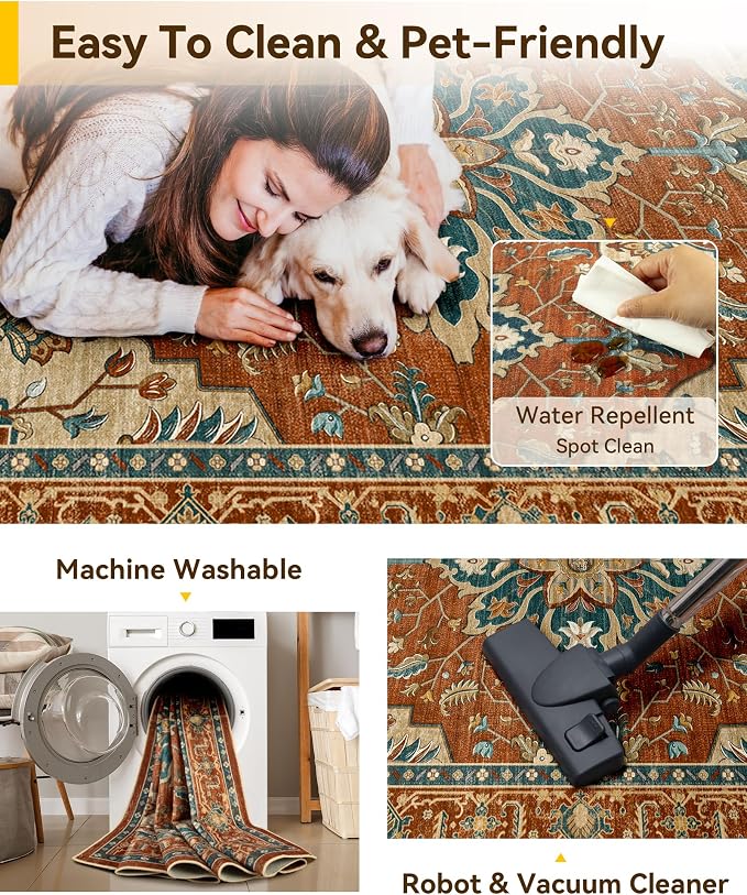 RELEANY Washable Area Rug, Square 4'x4', Water Repellent, Pet Friendly - Image 4