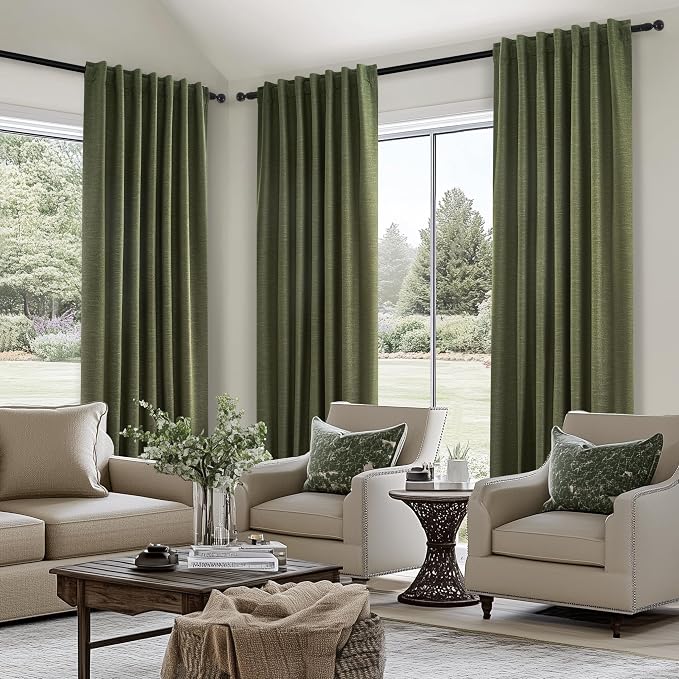 Topfinel 102 Inch Long Linen Blended Blackout Curtains 2 Panels, Back Tab - Image 4