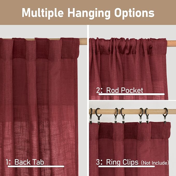 72 inch Red Linen Textured Curtains - Image 3
