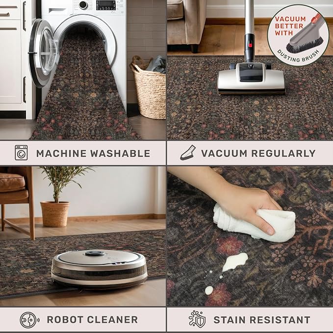 Vintage Washable Dark Brown Rugs - Image 4