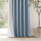 Dusty Blue 100% Black Out Pinch Pleated Linen 63 Inch Curtains - Image 8