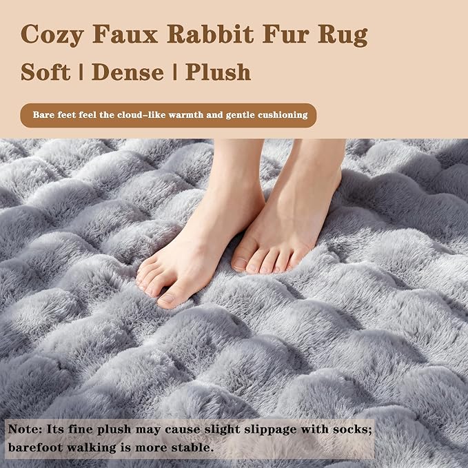 Blue Grey Rabbit Plush Rug 8'x10', Fluffy Shaggy Area Rug - Image 5