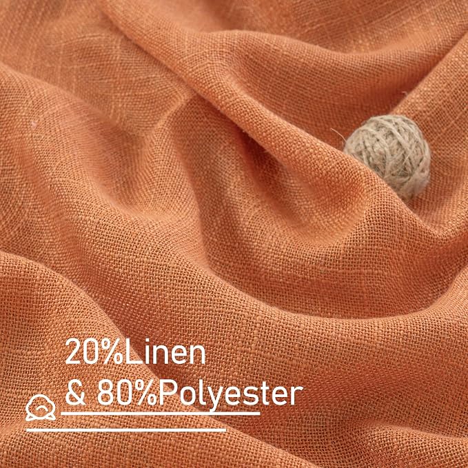 Burnt Orange Semi Sheer Linen Curtains 63 Inch Length, Light Filtering Panels - Image 3