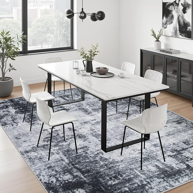 5x7 Area Rug Living Room: Modern Washable Soft Carpet Dark Black | - Image 5