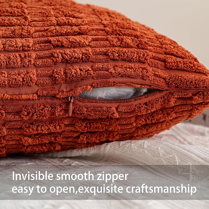 Aegero Pack of 2 Corduroy Decorative Throw Pillow Covers 12x24 Inch, Rust | - Image 3