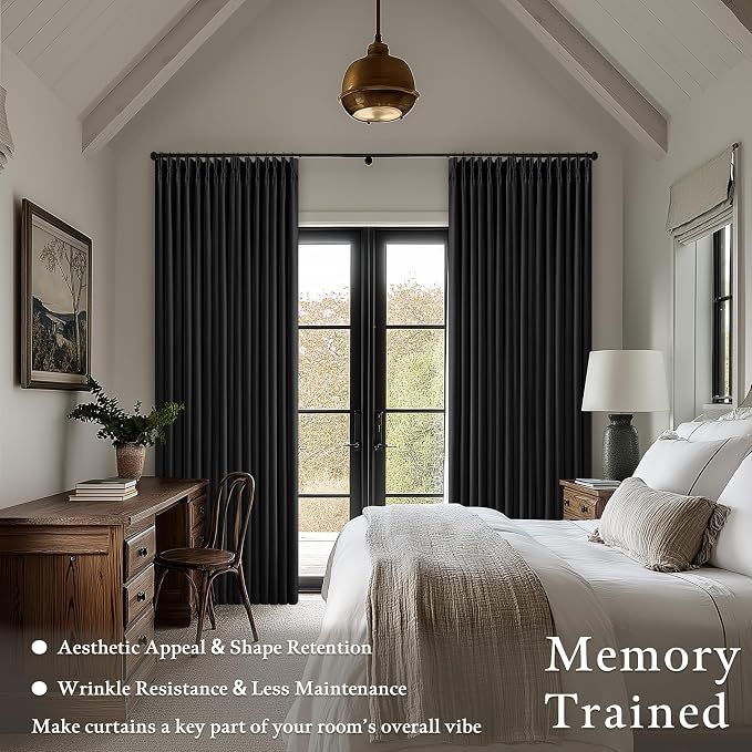 Black 84 Inch Pinch Pleated 100% Blackout Curtains - Image 6
