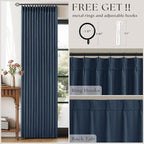 100% Black Out Pinch Pleated Linen Boho Curtains Navy Blue 80 Inch Length | - Image 3