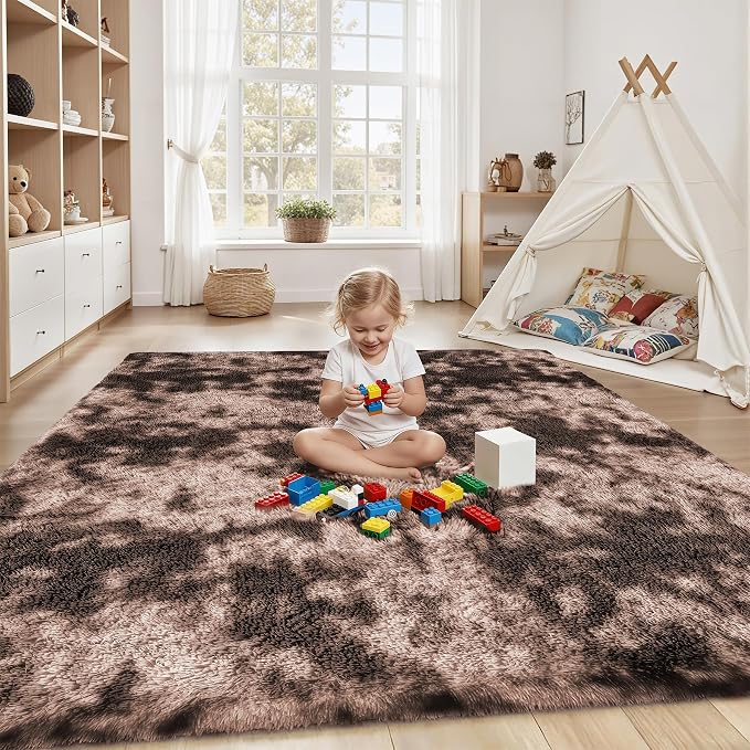 PLHXFR 6x9 Area Rug Living Room: Fluffy Bedroom Soft Shag Rug Coffee Brown | - Image 4