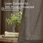 Linen Curtains 60 Inch Length 2 Panels, Light Filtering Sheer Panels | Faux - Image 5