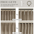 Camel Tan Linen Pleated Semi Sheer Privacy Back Tab Curtains 102 Inch Long | - Image 6