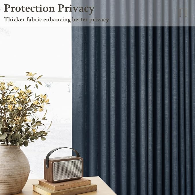 Pinch Pleat Linen Dark Blue Linen Light Filtering Curtains 72 Inch 2 Panels | - Image 6