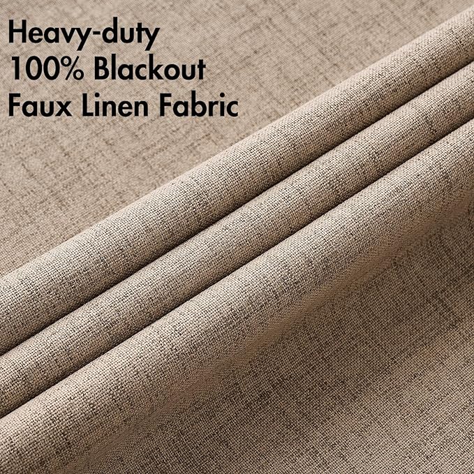 MIULEE Extra Wide 100% Blackout Linen Curtains 100x84 Copper Brown | Room - Image 5