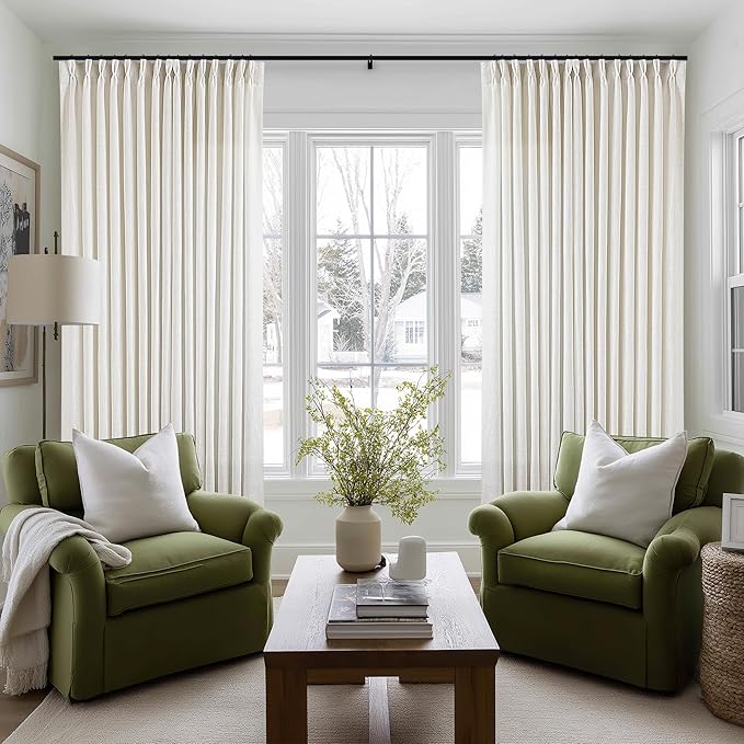 Natural Extra Wide Pinch Pleat 100 x 102 Inch Linen Curtains | Cream Ivory - Image 2