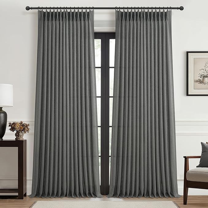 Dark Grey Pleat Semi Sheer Curtains 96 Inches Long - Image 2