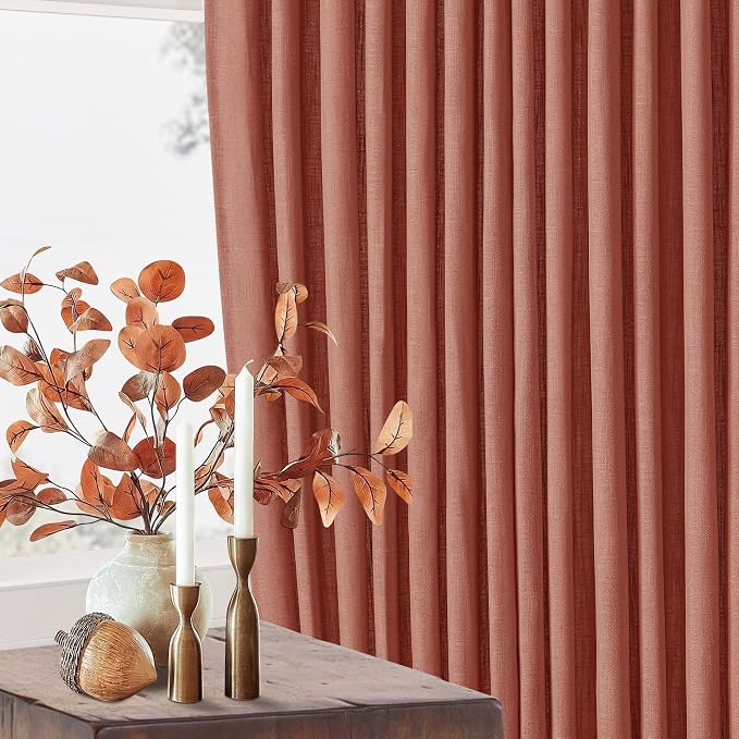 Pinch Pleated Linen Semi Sheer Curtains 45 Inch Length 2 Panels Firebrick | - Image 6