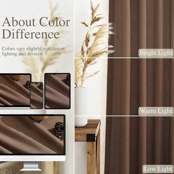 Caramel Brown Linen Curtains 90 Inch Length 2 Panels Set - Image 4