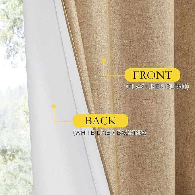 NICETOWN 100% Blackout Camel Linen Curtains 90 inches Length - Image 5