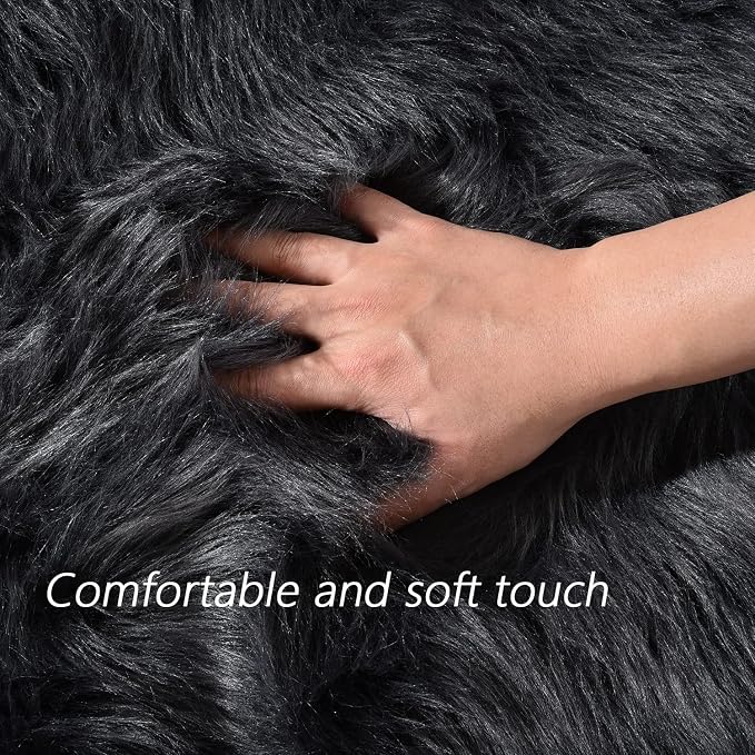 Latepis Dark Grey Rugs for Living Room Sofa 5x6.7 Faux Sheepskin Rug for - Image 4
