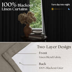 Desert Taupe Linen Blackout Pleated Curtains 86 Inches Long - Image 2