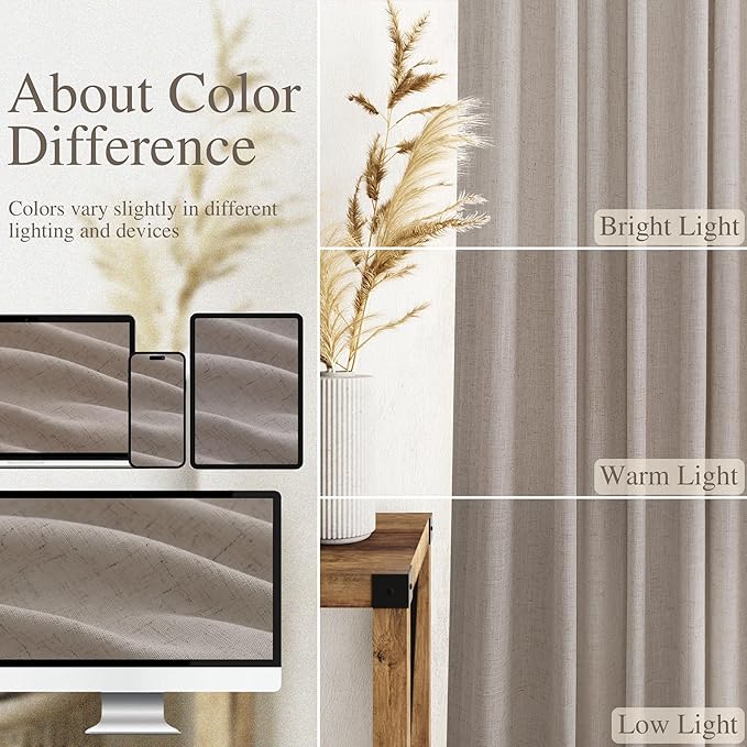 Stone Beige Linen Curtains for Living Room 72 Inches Long Luxury Light - Image 3