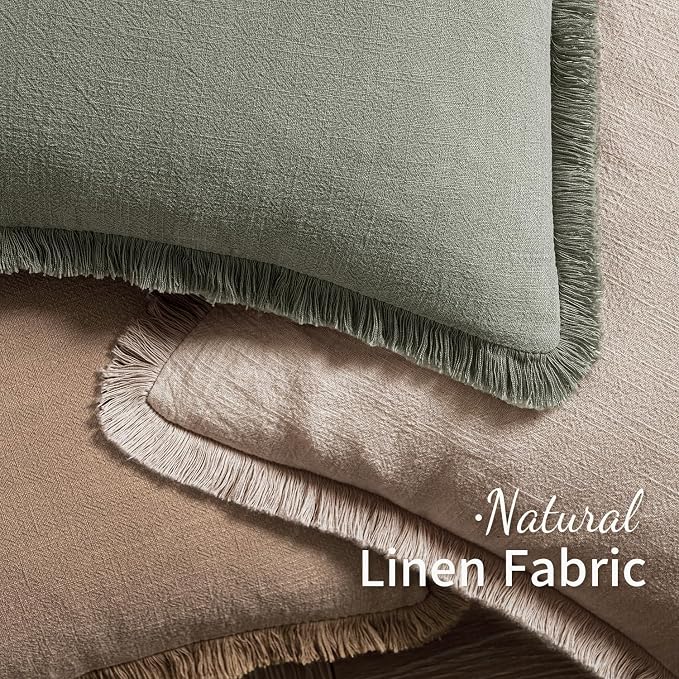 MIULEE Boho Natural Linen Fringe Decorative Throw Pillow Covers 18x18 | Set of 2 - Image 4