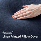 MIULEE Boho Linen Fringe Decorative Throw Pillow Covers Dark Navy 20x20 | Set - Image 2