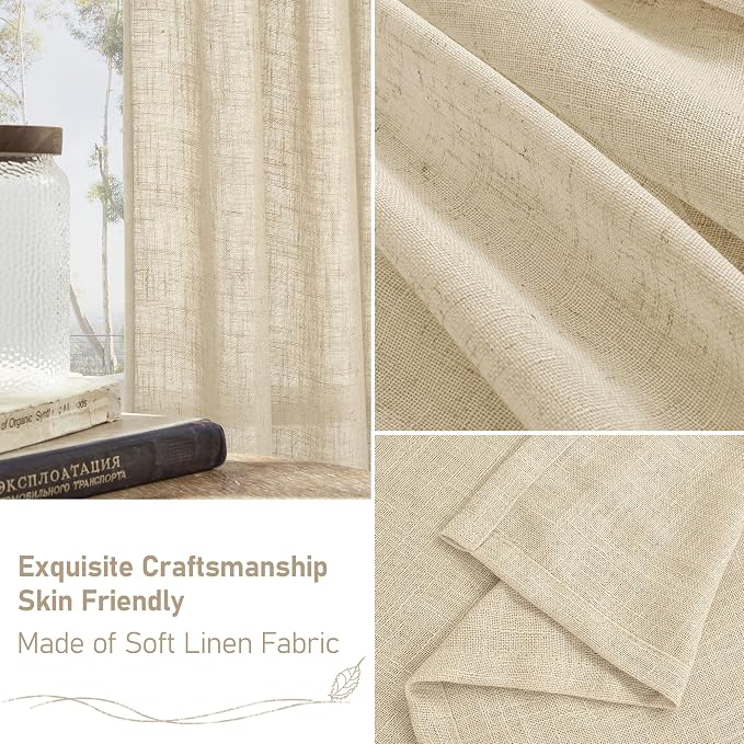 Natural Linen Curtains 80 inches Long 2 Panels Set, Bronze Grommet Thick - Image 6