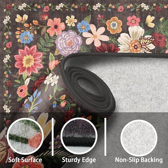Black Brown Floral Large Area Rug 10x14 - Image 3