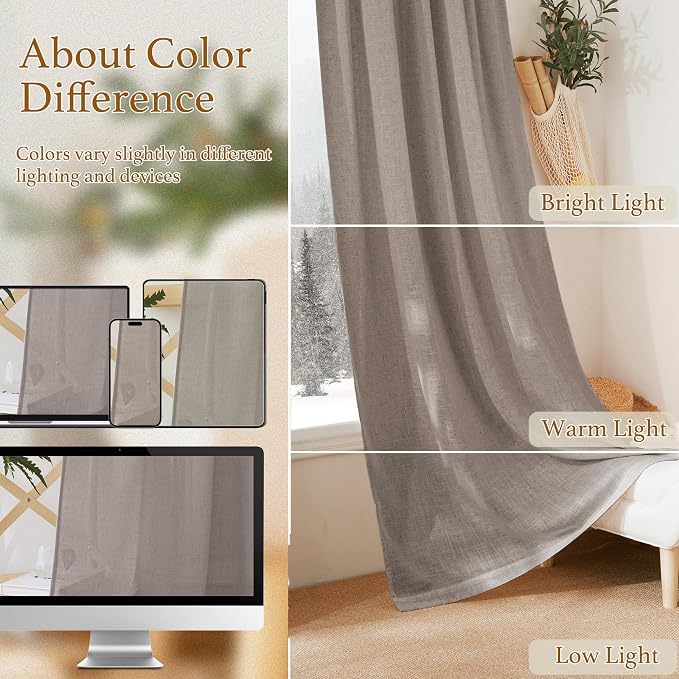 RYB HOME Linen Semi Sheer Curtains - Image 8