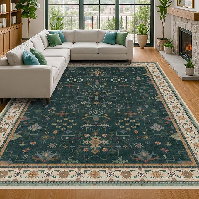 Dark Green Oushak Living Room Rug 10x14 - Image 10