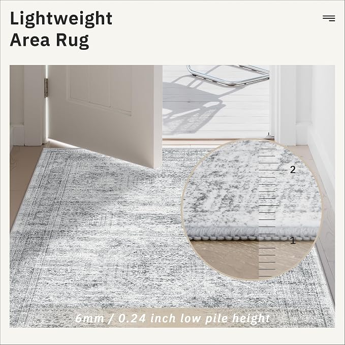 Soalmost 2x4 Washable Rugs for Kitchen, Small Area Rug Grey | Non-Slip Vintage - Image 7