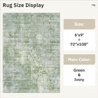 Soalmost Abstract Area Rug 6x9 for Living Room Washable Rugs Green/Ivory | - Image 5