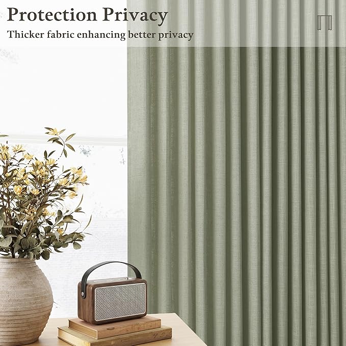 108 Inch Pinch Pleated Light Filtering Linen Memory Trained Green Curtains | - Image 6