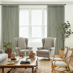 108 Inch Pinch Pleated Light Filtering Linen Memory Trained Green Curtains | - Image 8