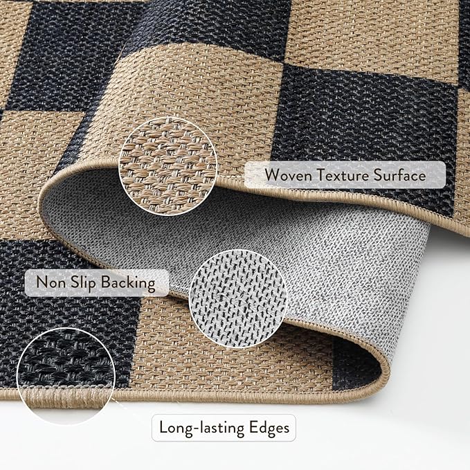 Lahome Colette Checkered Easy Jute Carpet, 3x5 Outdoor Patio Rug Washable Rugs - Image 4