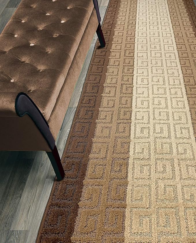 Custom Length Hallway Runner Rug, Slip Resistant, Meander Brown, 26 Inch X 2 by ORFAHOME