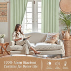 Light Green 100% Blackout Linen Curtains 80 Inches - Image 2