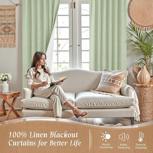 54 Inch Natural 100% Blackout Linen Curtains - Image 2